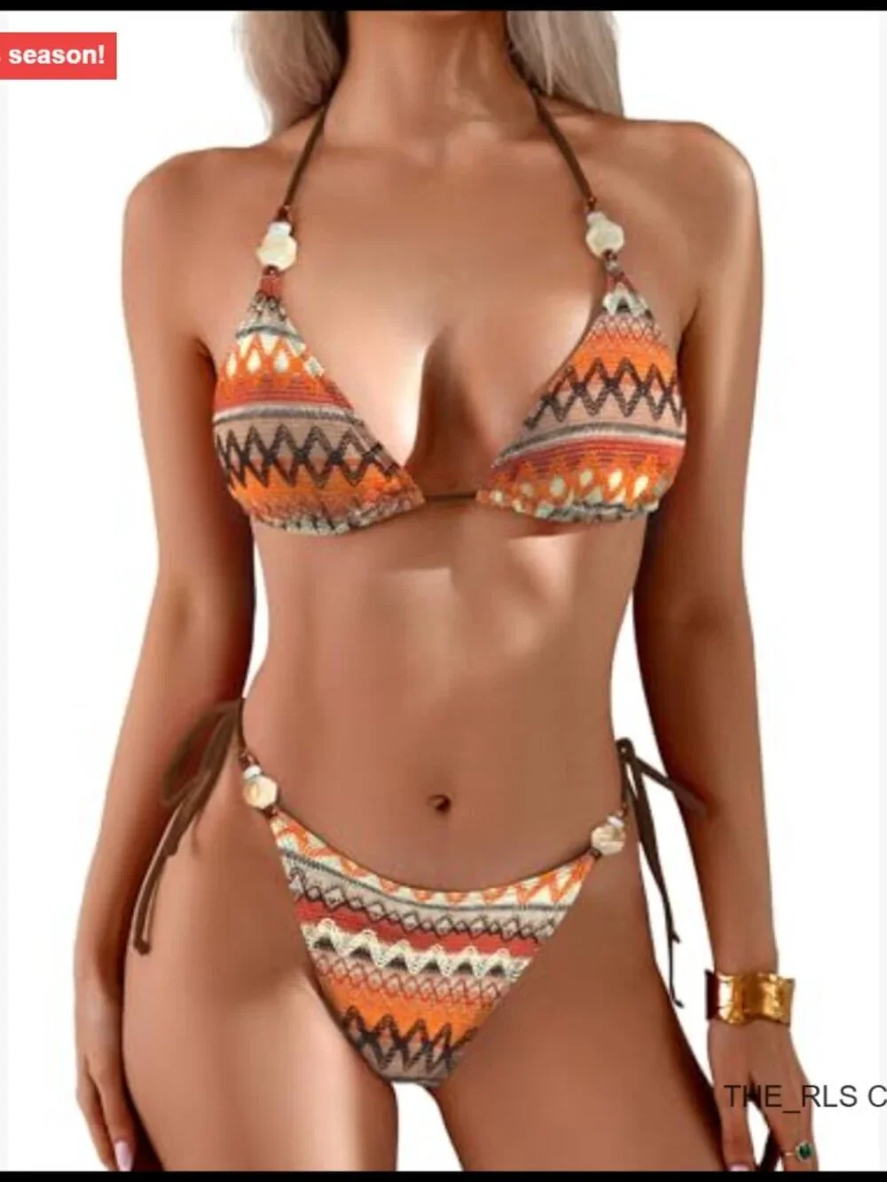 Women's Bikini Set with Beads Triangle Top String High Cut Cheeky